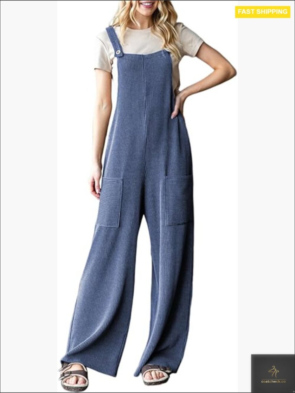 Sleeveless Wide Leg Jumpsuit Casual Chic Ribbed Pocket Loose Fit Overalls